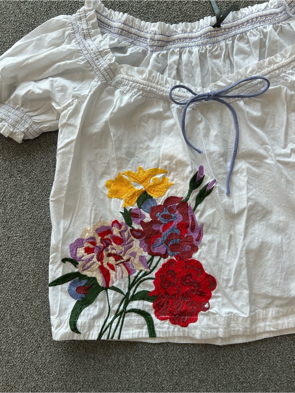 Anthropologie White Floral Embroidered Short Sleeve Top L - Picture 3 of 5